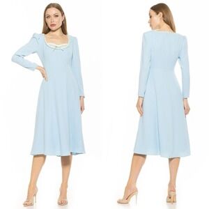 Alexia‎ Admor NWT Zenaida Midi Long Sleeve Fit & Flare Dress Halogen Blue sz 10